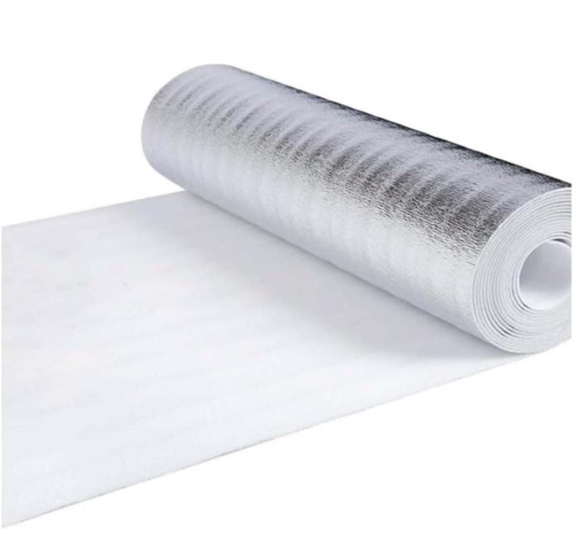 Aislante térmico de Polyfoam con reflectante de papel aluminio de 1.18 metros de Ancho X 1/16” de espesor.