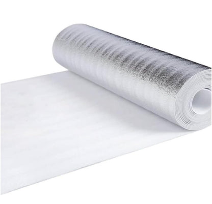 Aislante térmico de Polyfoam con reflectante de papel aluminio de 1.18 metros de Ancho X 1/16” de espesor.