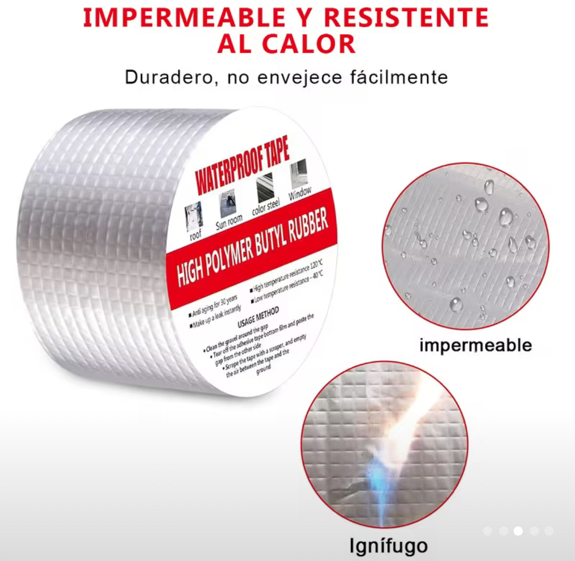 Cinta de Butilo Impermeable de Aluminio para Exteriores, 5CM x 10M, Sin COV, para Reparación de Techos, Tuberías y Ventanas