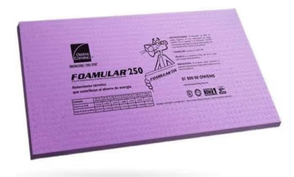 Placa de Foamular 250 Aislante Térmico y Acústico de Poliestireno Extruido de 60 centímetros X 1.22 metros X 2 pulgadas. Owens Corning
