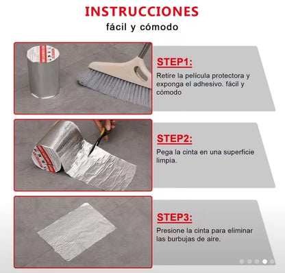 Cinta de Butilo Impermeable de Aluminio para Exteriores, 5CM x 10M, Sin COV, para Reparación de Techos, Tuberías y Ventanas