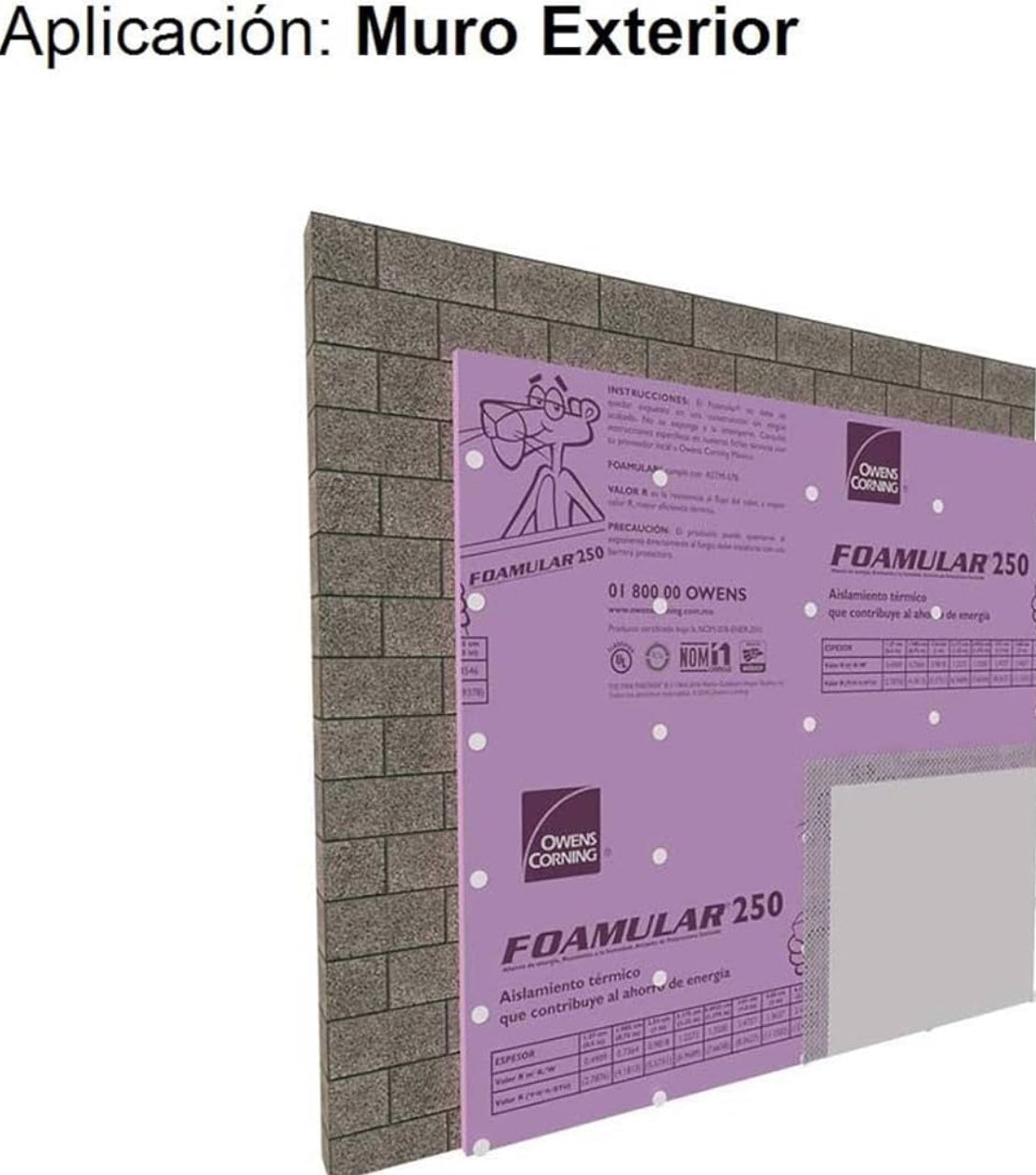 Placa de Foamular 250 Aislante Térmico y Acústico de Poliestireno Extruido de 60 centímetros X 1.22 metros X 2 pulgadas. Owens Corning