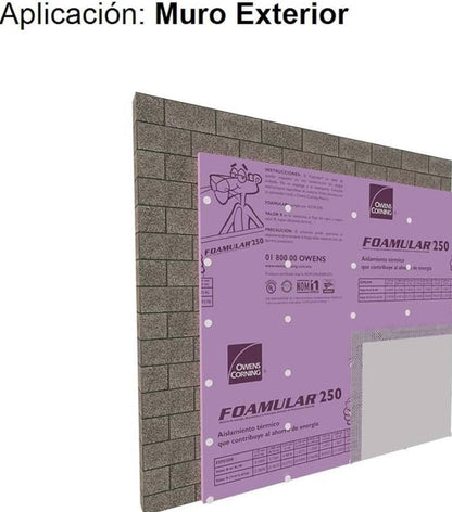 Placa de Foamular 250 Aislante Térmico y Acústico de Poliestireno Extruido de 60 centímetros X 1.22 metros X 2 pulgadas. Owens Corning