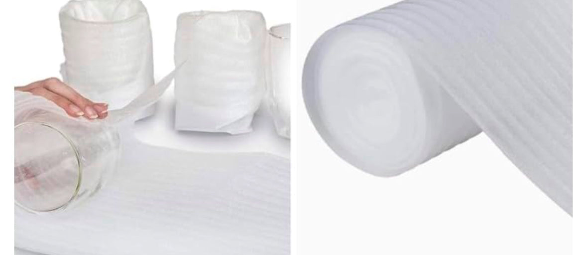 Rollo Espuma o PolyFoam para empaque y embalaje de objetos frágiles de 1/4” de espesor, sustituto de plástico Poliburbuja