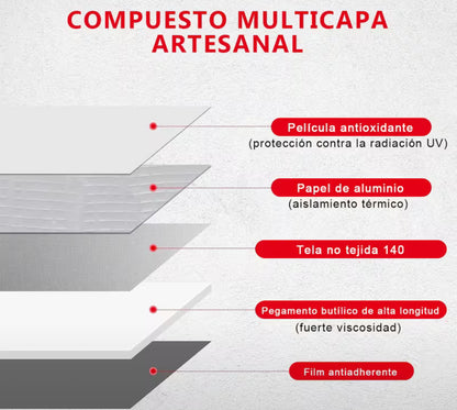 Cinta de Butilo Impermeable de Aluminio para Exteriores, 5CM x 10M, Sin COV, para Reparación de Techos, Tuberías y Ventanas