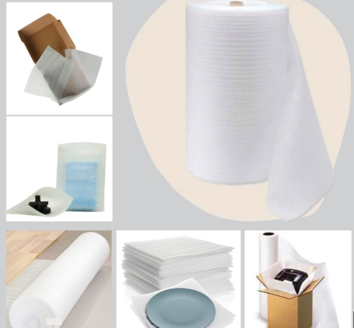 Rollo Espuma o PolyFoam para empaque y embalaje de objetos frágiles de 1/4” de espesor, sustituto de plástico Poliburbuja
