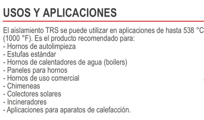 Aislante Térmico Para Hornos y Estufas de Fibra de Vidrio TRS 61 centímetros de ancho X 2” de espesor hasta 538°C